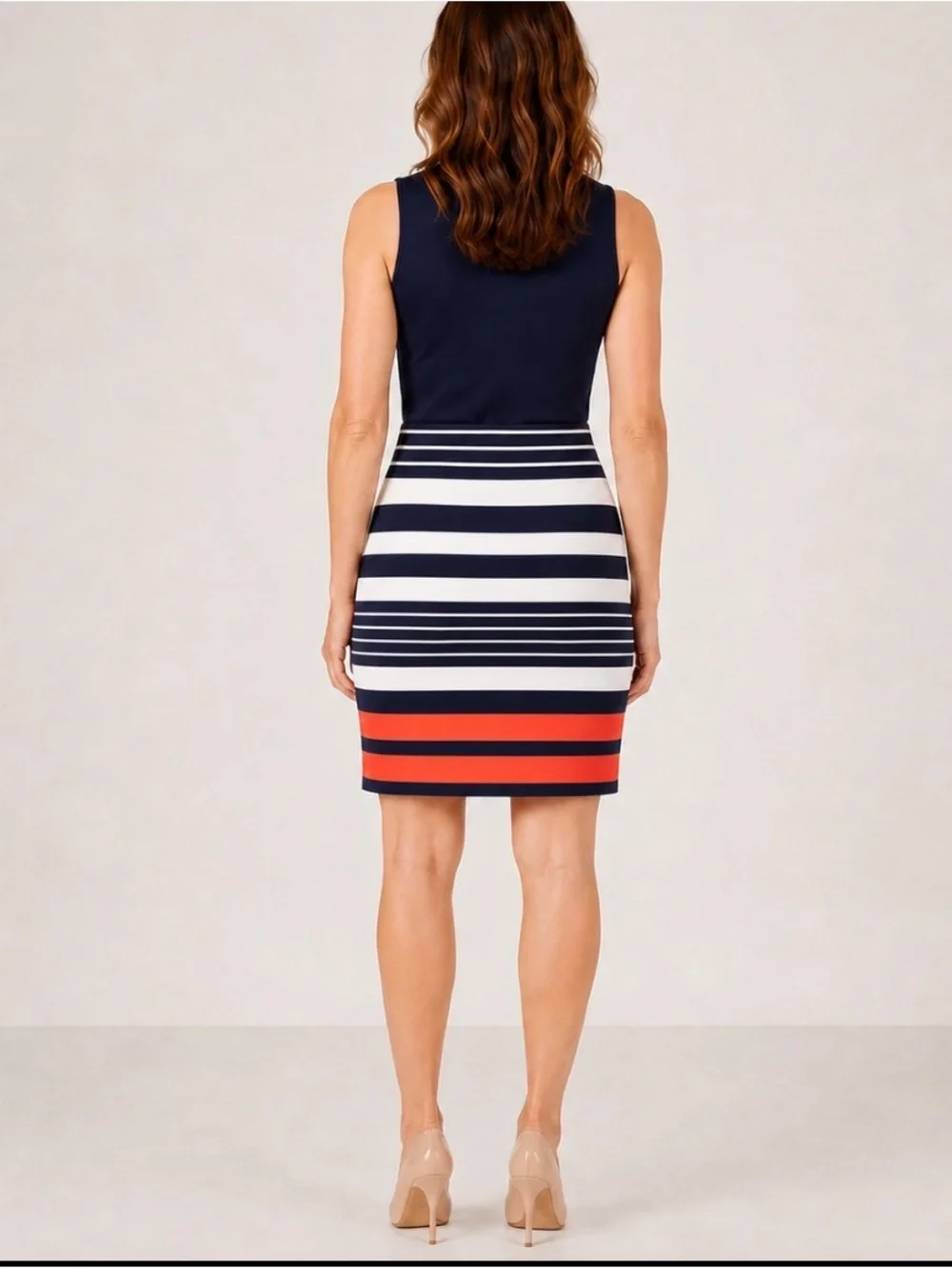 Michael Kors Navy, White & Red Striped Pencil Skirt